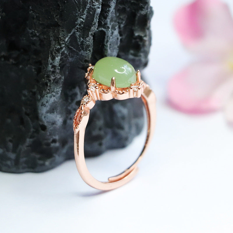 925 Sterling Silver Hetian Jade Openwork Ring