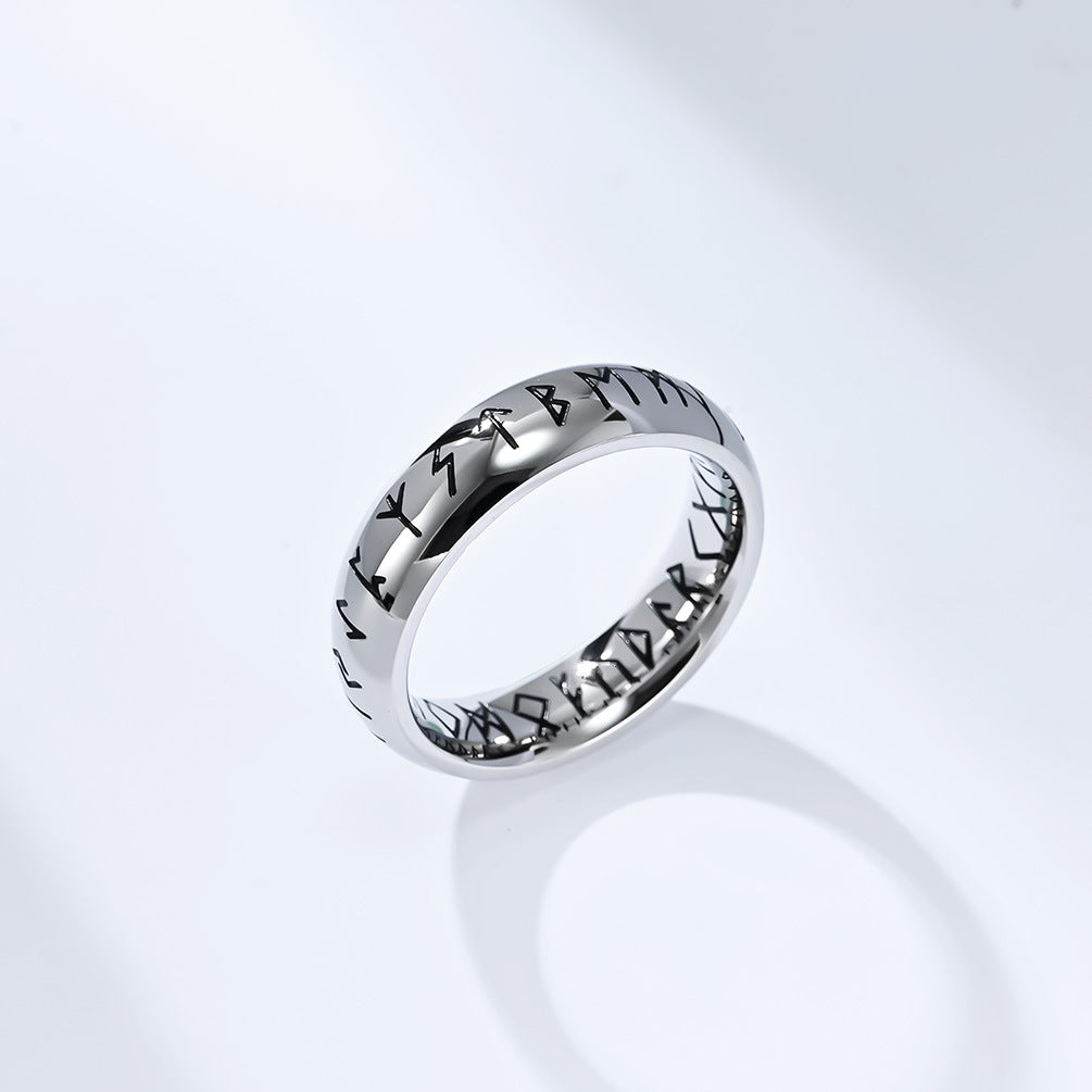 Nordic Viking Text Titanium Steel Ring for Men and Women