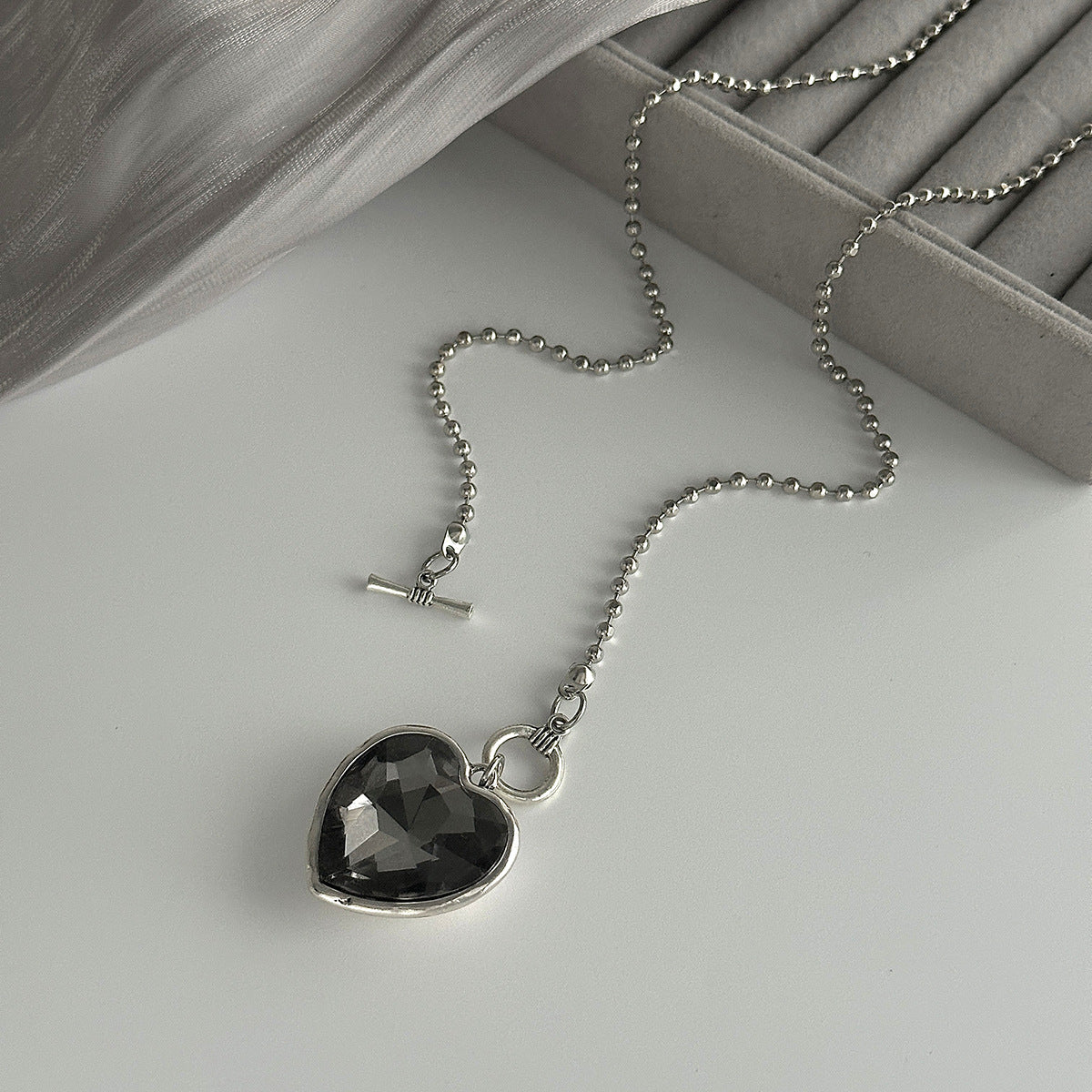 Crystal-Style Heart & Square Pendant Necklace