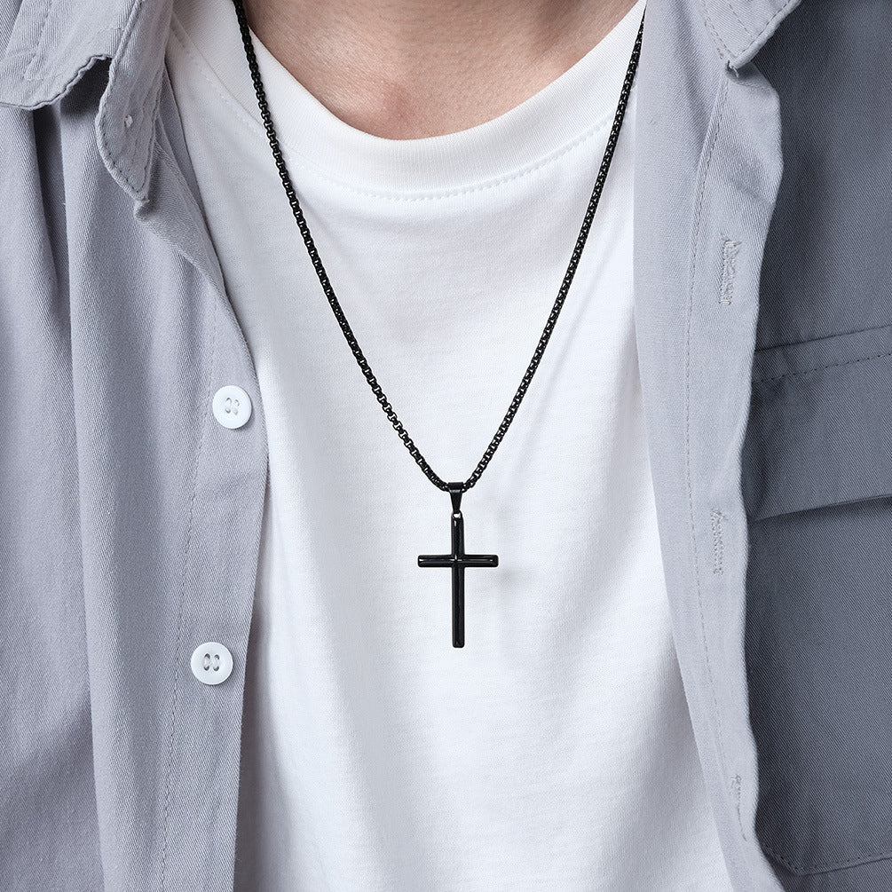 Planderful Rhombus Cross Necklace Unisex Titanium Steel Pendant Versatile Jewelry