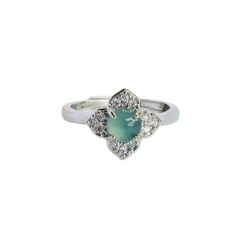 Blue Water Jadeite Prong-Set Four-Petal Flower Ring