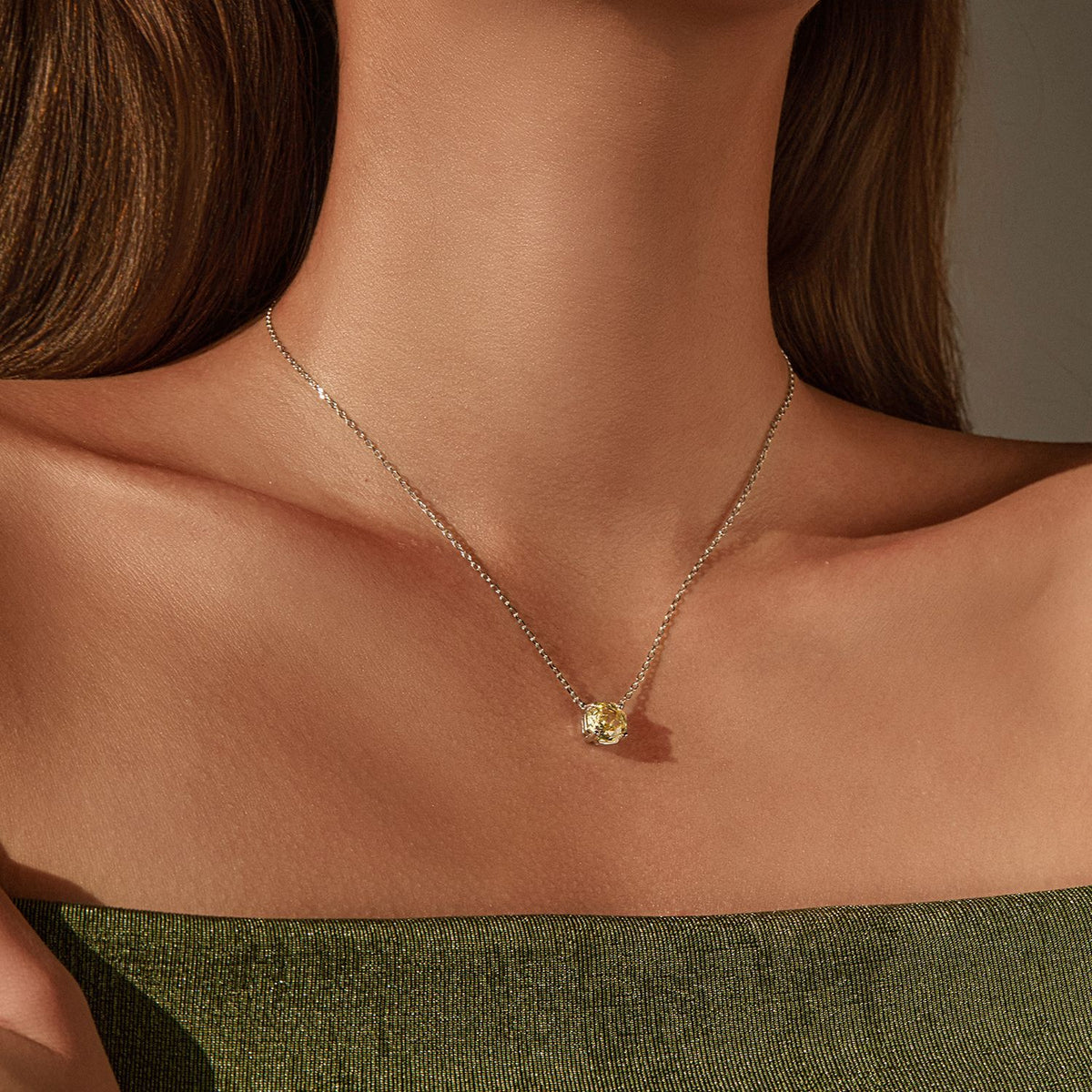925 Sterling Silver Soft Yellow Rose-Cut Necklace