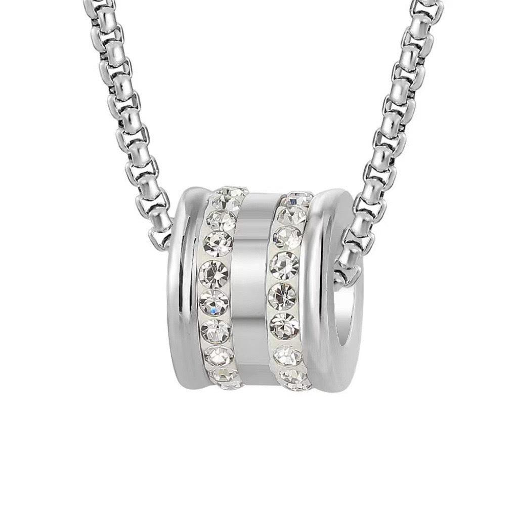 Planderful Everyday Genie Titanium Steel Double Hoop Ring Necklace For Men Crystal Pendant Trendsetting Accessory