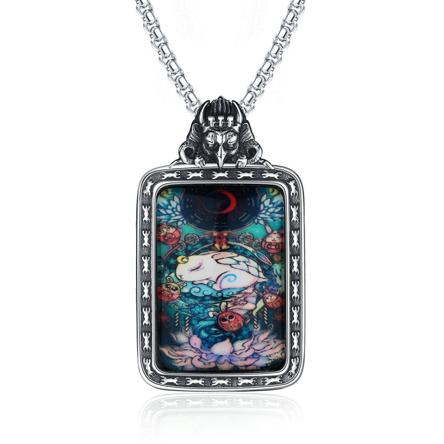 Steel Necklace – Elegant Thangka Zodiac Guardian God Of Wealth Carving, Planderful