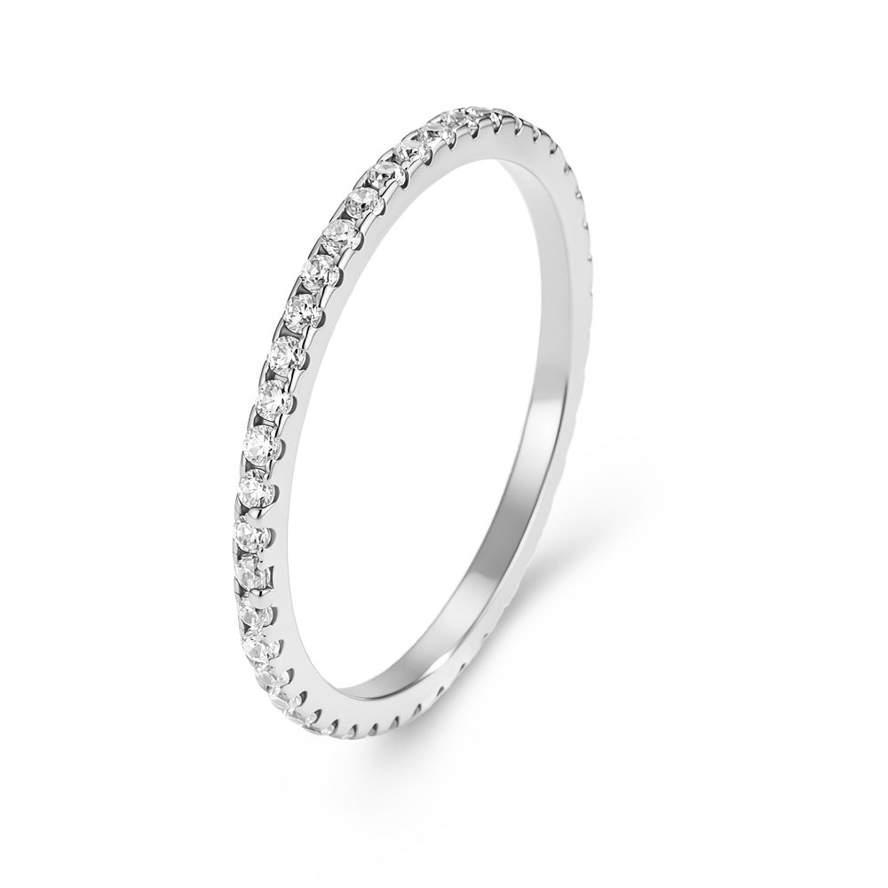 S925 Sterling Silver Plain Ring Row Zircon Ring Stacked