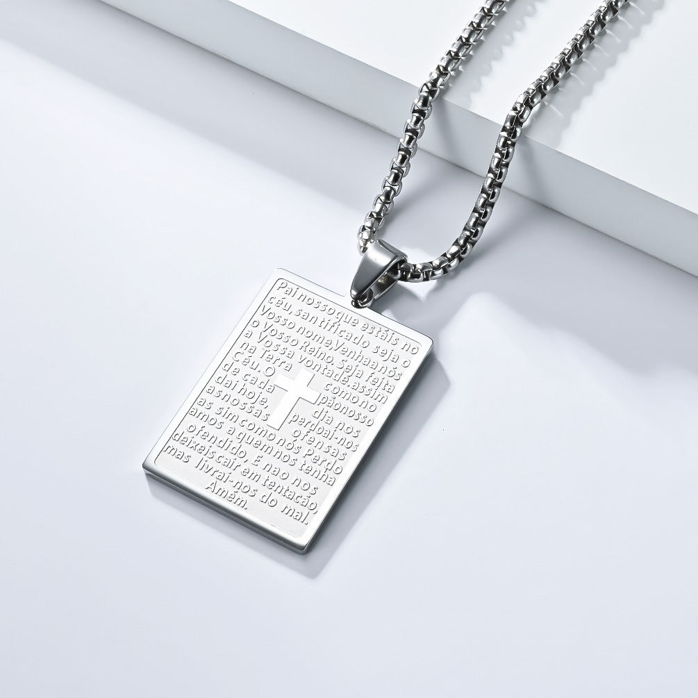 Planderful Prayer Text Titanium Steel Necklace Niche Design With Body Protection Pendant Jewelry For Spiritual Seekers