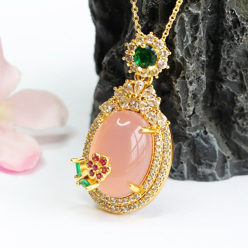 Chalcedony Flower Pendant Necklace with Zircon Accents