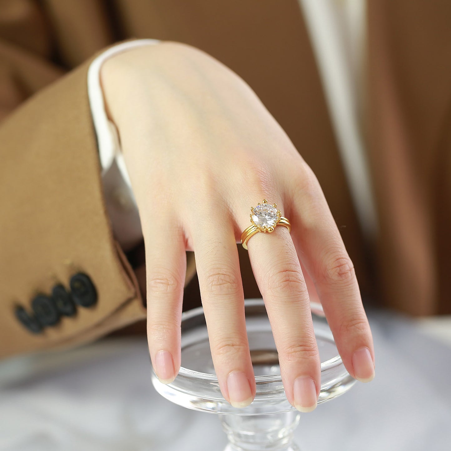 Jewelry Copper Large Zircon Gold Ring Women's Ring Wholesale