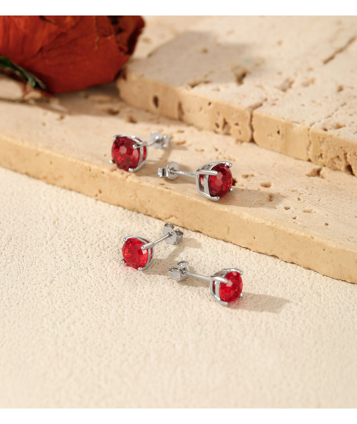 925 Sterling Silver Pomegranate Red Fireworks-Cut Stud Earrings