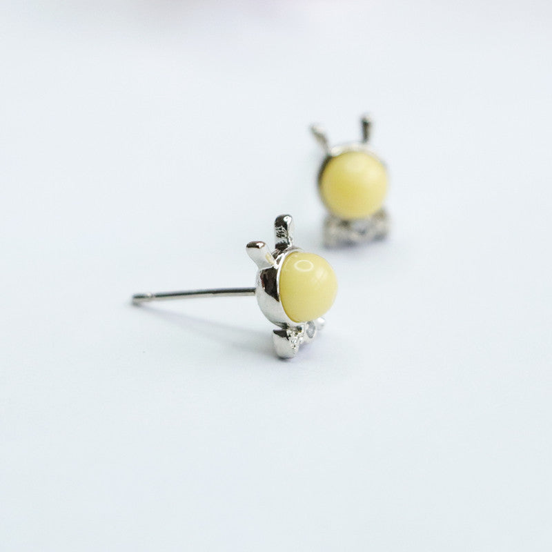 Beeswax Amber Bunny Bow 925 Silver Stud Earrings