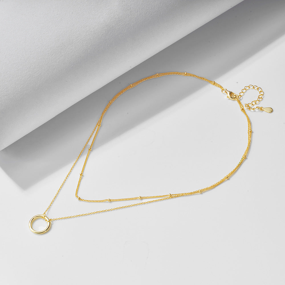 S925 Sterling Silver Ring Double-Layer Necklace Style Geometric Circle Stacked