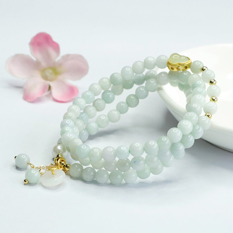 Jadeite Gourd & Peace Buckle Beaded Bracelet