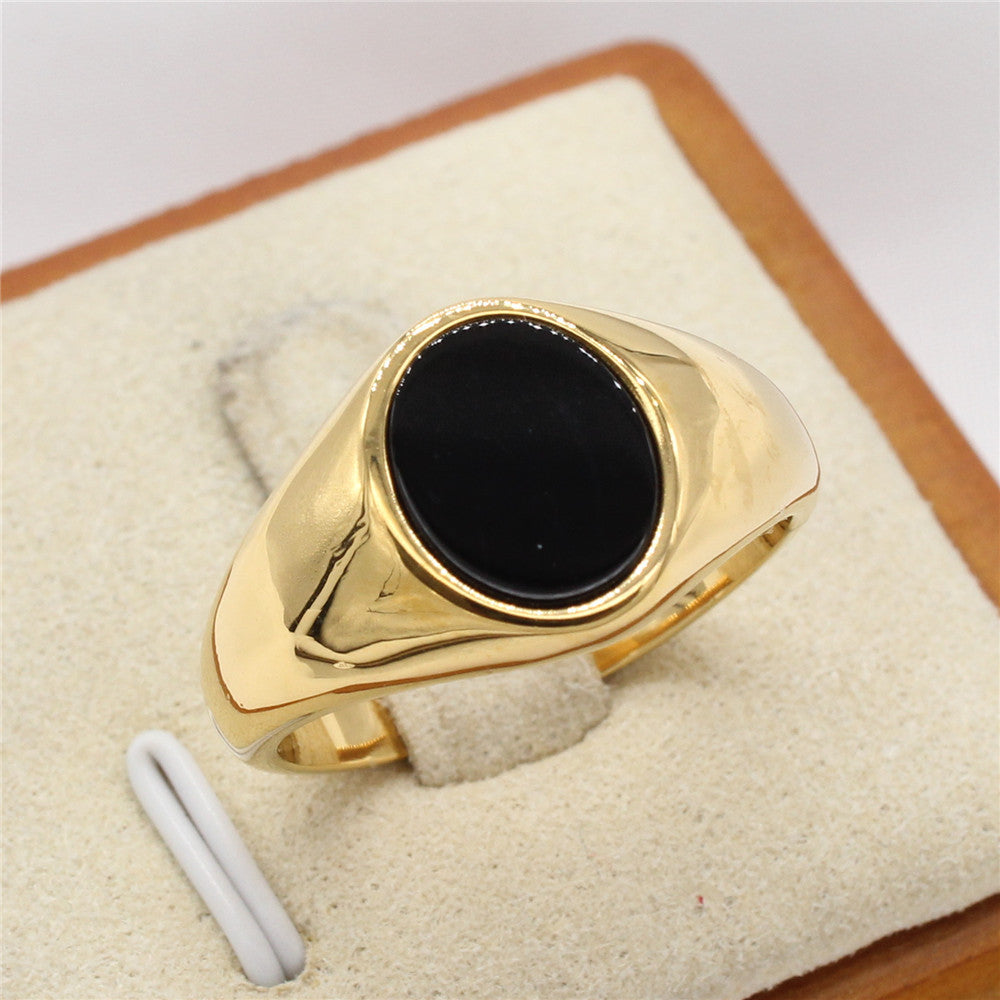 Oval Stone Titanium Steel Ring Unisex Protection Statement Planderful Everyday Genie