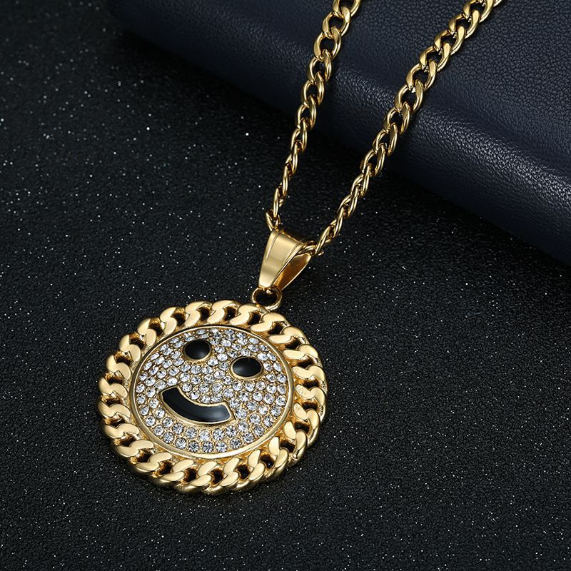 Steel Necklace - Statement Hip Hop Gold Plated Rhinestone Sunflower Smiley Pendant For Everyday Genie By Planderful