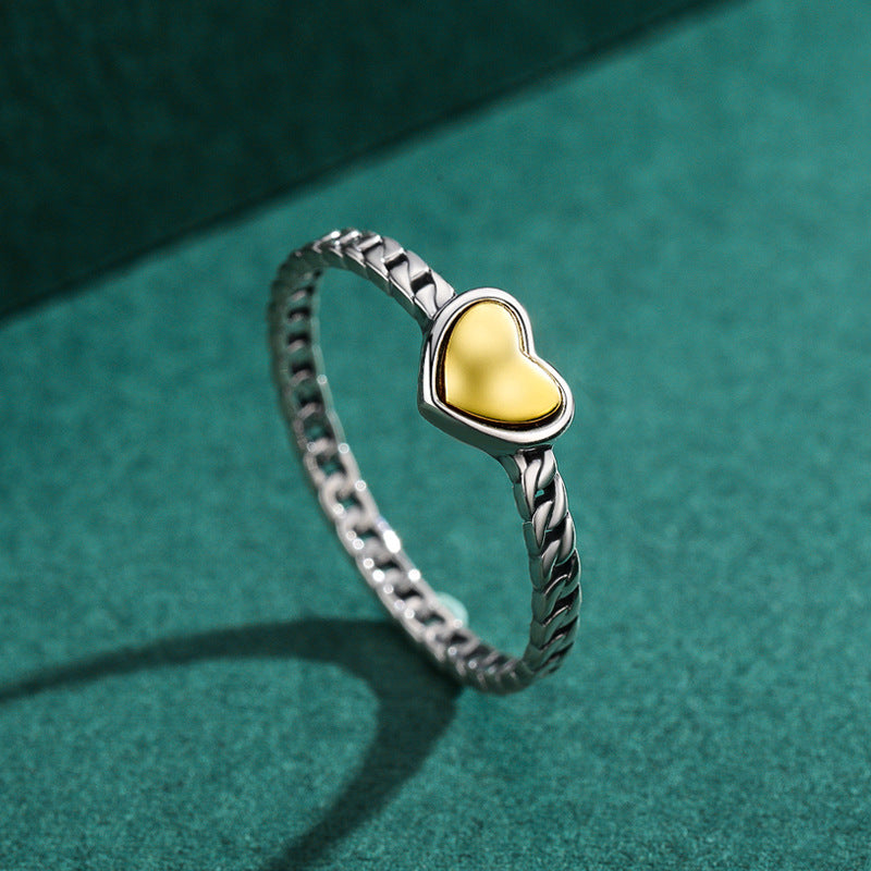 Niche Design Heart-Shaped Sterling Silver Love Ring