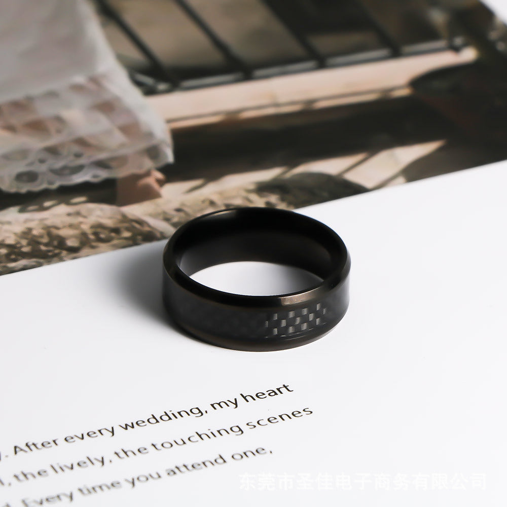 Woven Ring – Men's Stainless Steel Ring – Dark Rock Carbon Fiber Ring
