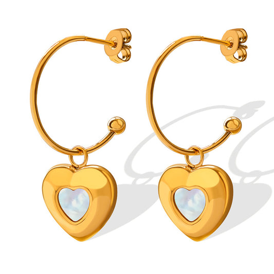 Delicate Korean Geometric Earrings Set with Peach Heart Pendant