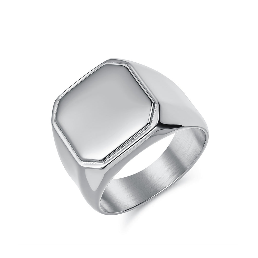 Planderful Everyday Genie Stainless Steel Ring For Men Square Seal Smooth Finish Niche Fashion Jewelry