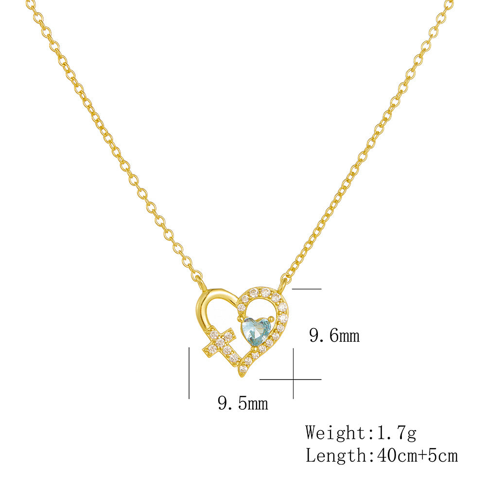 S925 Sterling Silver Hollow Cross Love Necklace Zircon Heart Pendant Necklace