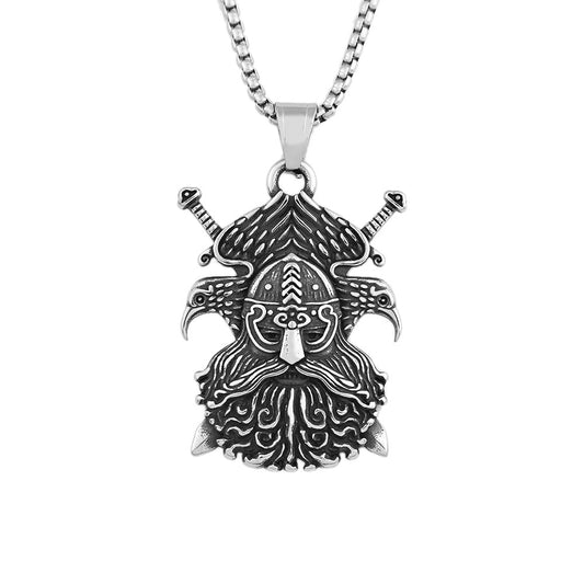 Nordic Stainless Steel Viking Double Eagle Sword Pendant Necklace for Men