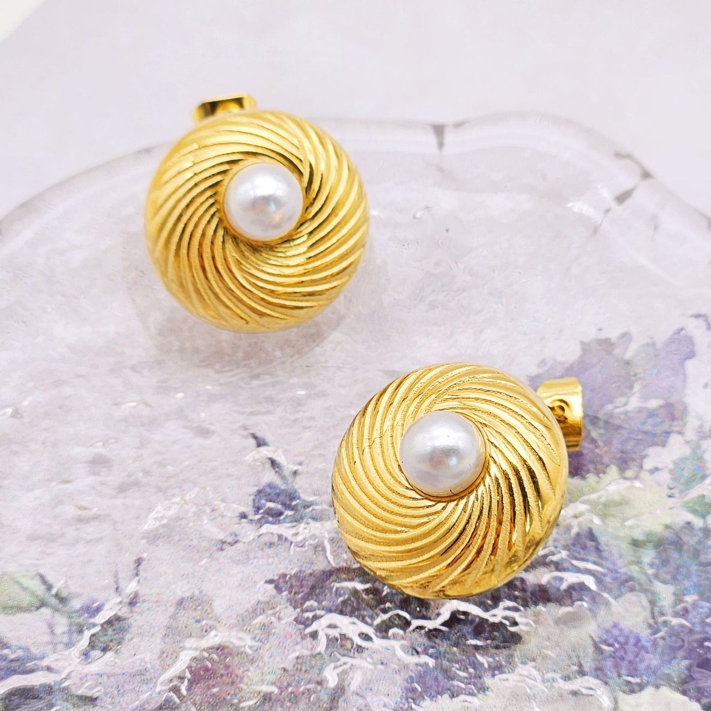 Planderful Everyday Genie Stainless Steel Pearl Earrings For Women With Geometric Texture Design Statement