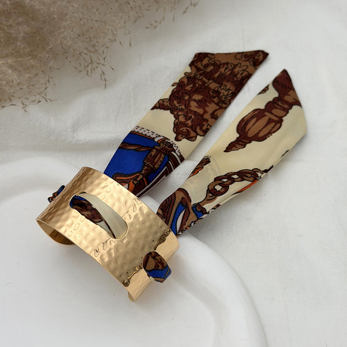 Planderful Collection Vienna Verve Bracelet For Women Hammer Pattern Wide Surface Opening Leopard Print Silk Scarf