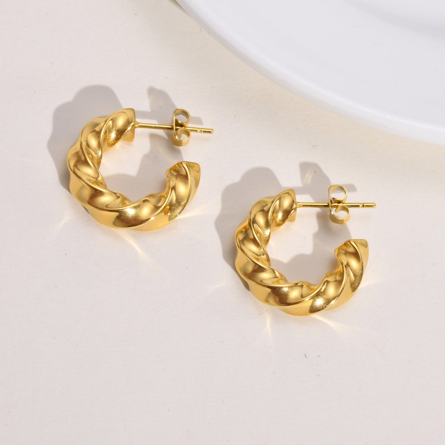 Stainless Steel Twist C-Earrings Gold Women's Trinkets