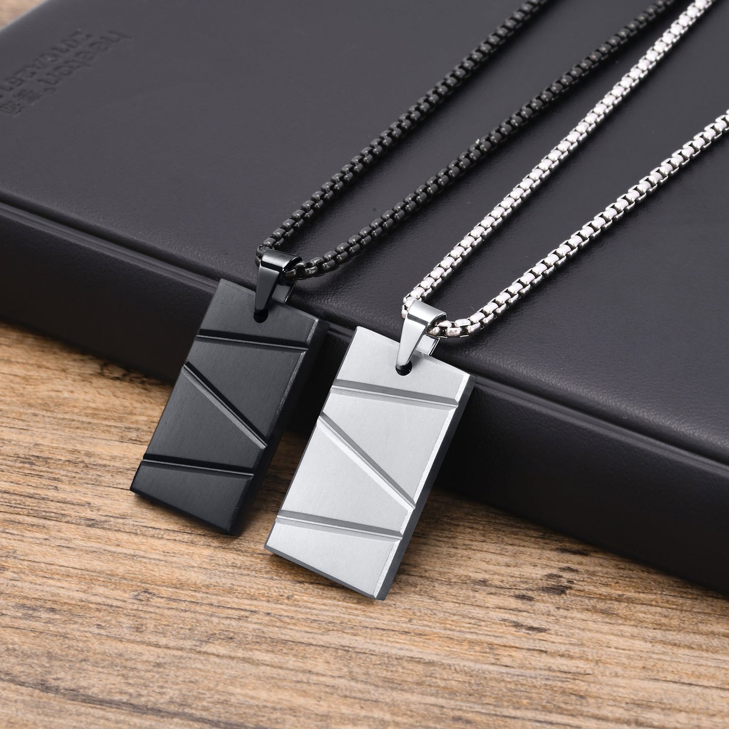Titanium Steel Geometric Pendant Necklace for Men Engrave