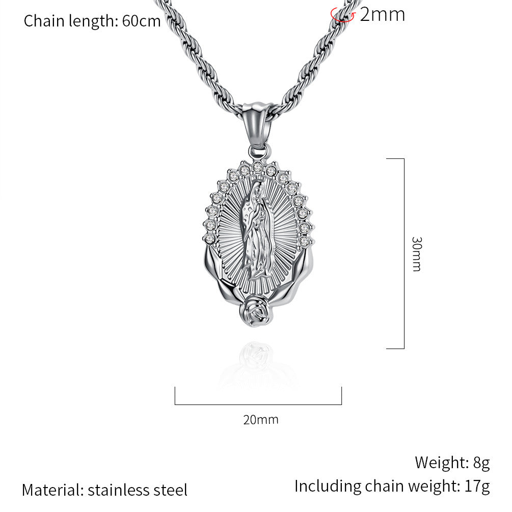 Virgin Mary Necklace Unisex Titanium Steel Twist Chain Planderful Premium Spiritual Jewelry For Him And Her