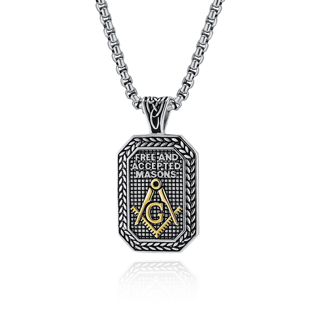 Planderful Titanium Steel Necklace Freemason Pendant For Men Urban Hip Hop Style Jewelry