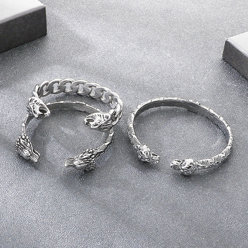 Dark Animal Lion Head Snake Head Opening C-Shaped Bracelet – Punk Style Old Winding