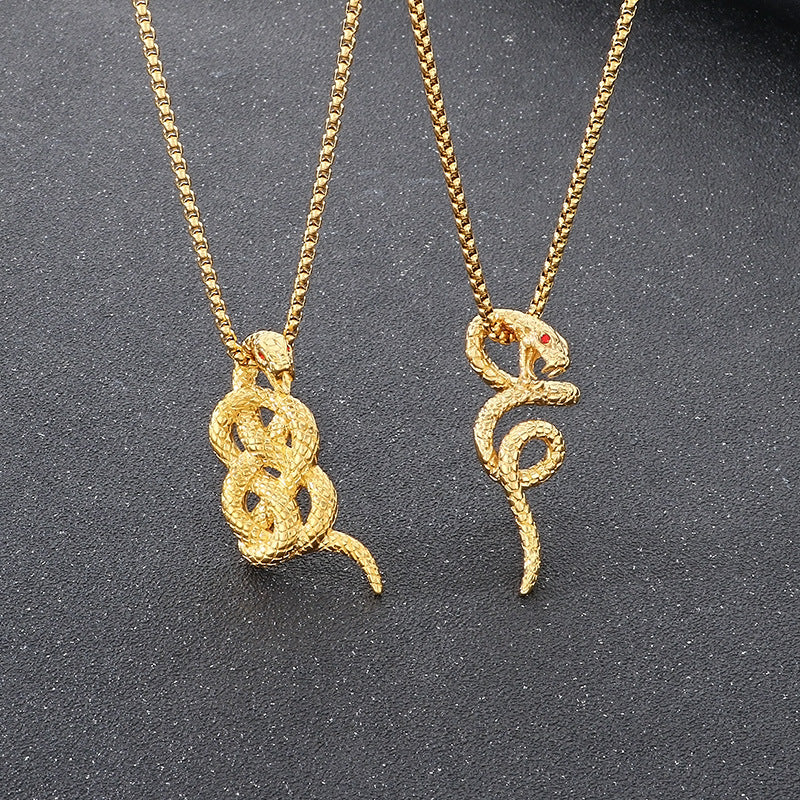 Planderful Mens Snake Pendant Gold Plated Titanium Necklace