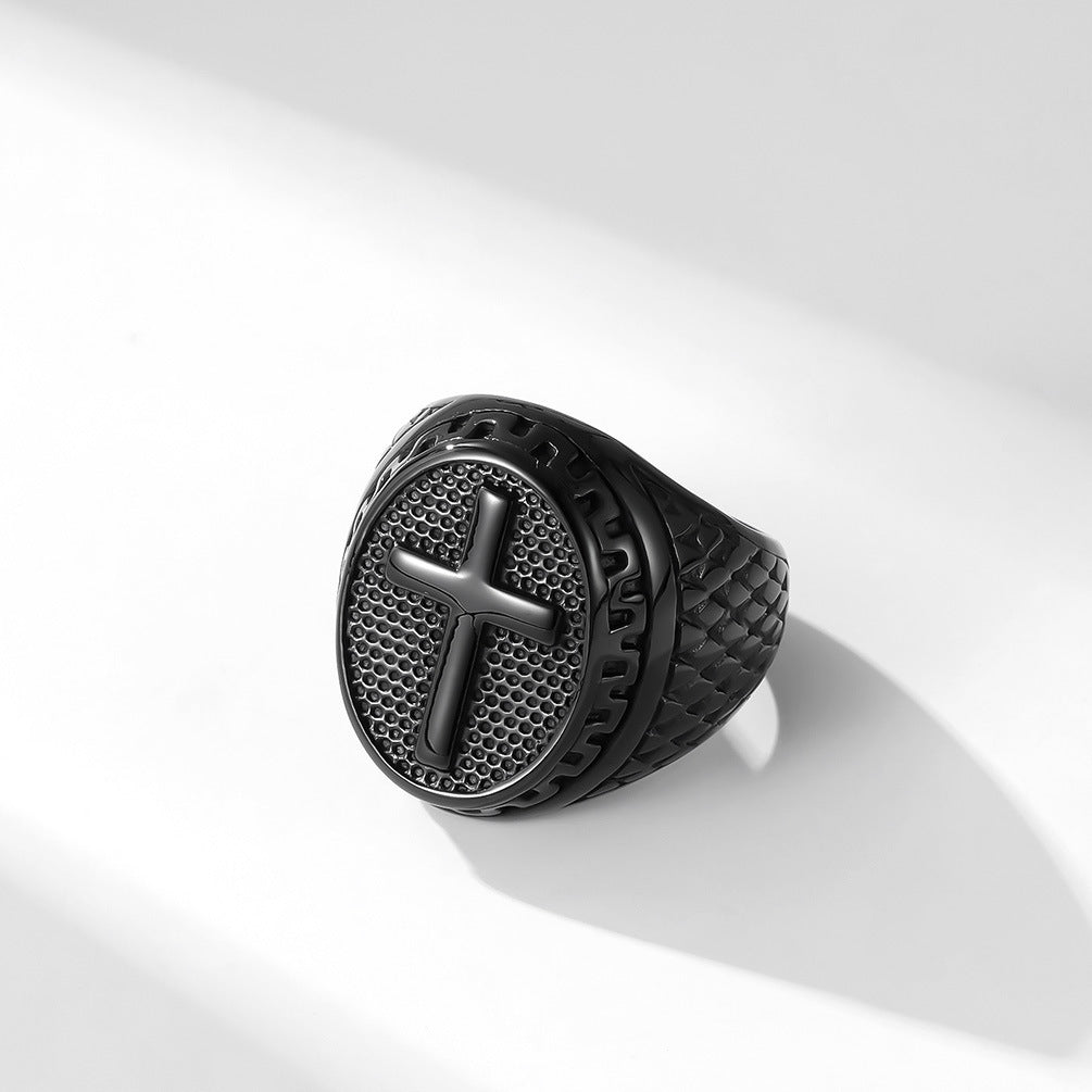 Planderful Titanium Steel Retro Cross Ring For Men Durable Fashion Jewelry Accessory Trendy Gift