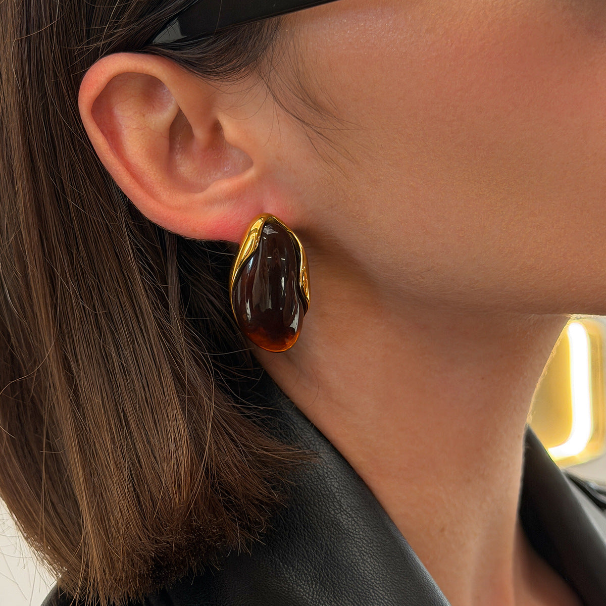 Planderful Stainless Steel Amber Smudged Stud Earrings Vienna Verve For Modern Women Resin Color Statement