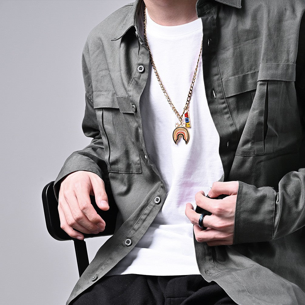 Hiohip Trendy Shark Necklace for Men in Titanium Steel