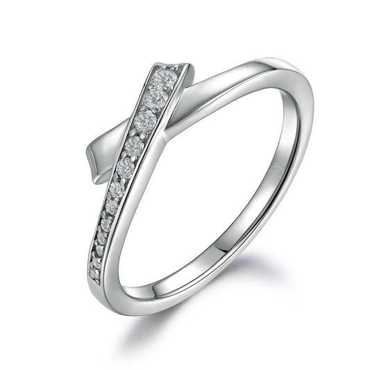 Geometric Cross Design Zircon Polished Sterling Silver Ring