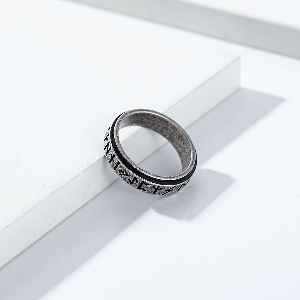 Planderful Nordic Viking Rune Ring Rotating Titanium Steel Jewelry For Men And Women Unisex Gift