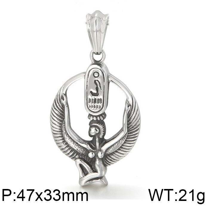Planderful Retro Mens Titanium Steel Necklace Wings Pendant