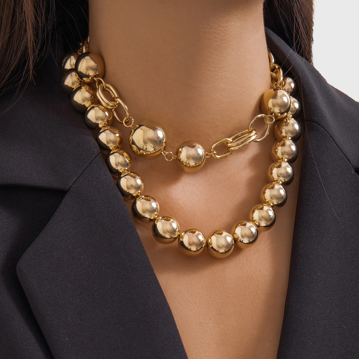 Double-Layer Round Bead Statement Necklace