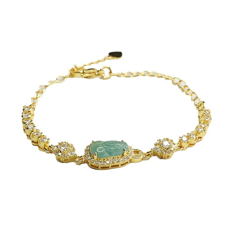 Blue Water Jadeite Pixiu Pavé-Style Bracelet