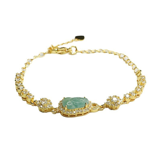 Blue Water Jadeite Pixiu Pavé-Style Bracelet