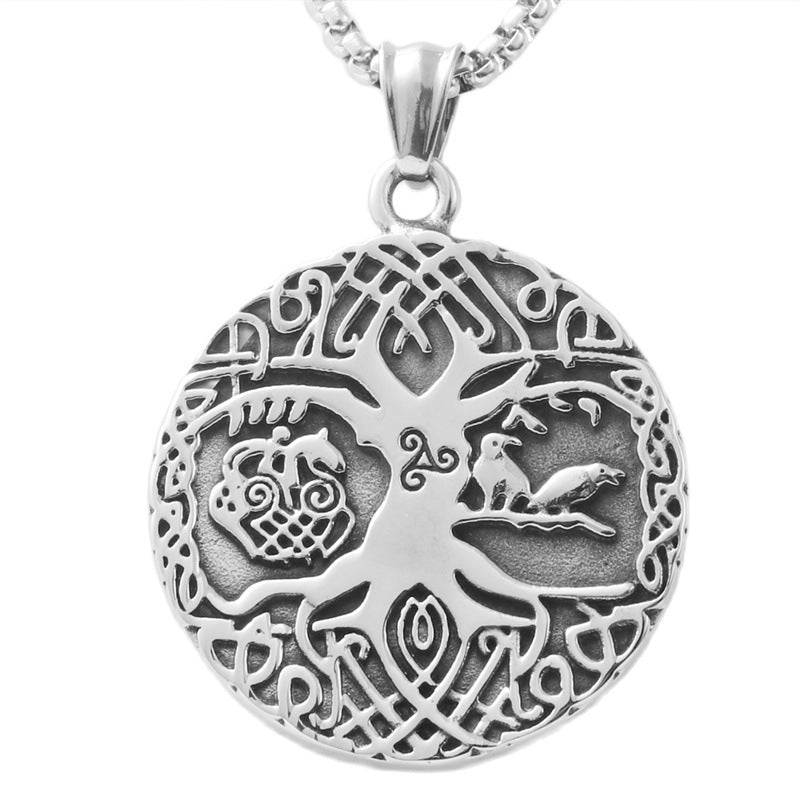 Titanium Steel Tree of Life Pendant Necklace - Stylish Retro Design for Men and Women