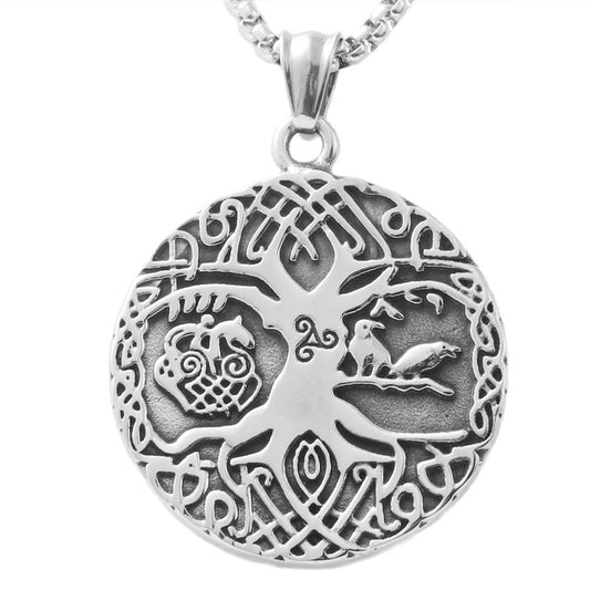 Titanium Steel Tree of Life Pendant Necklace - Stylish Retro Design for Men and Women