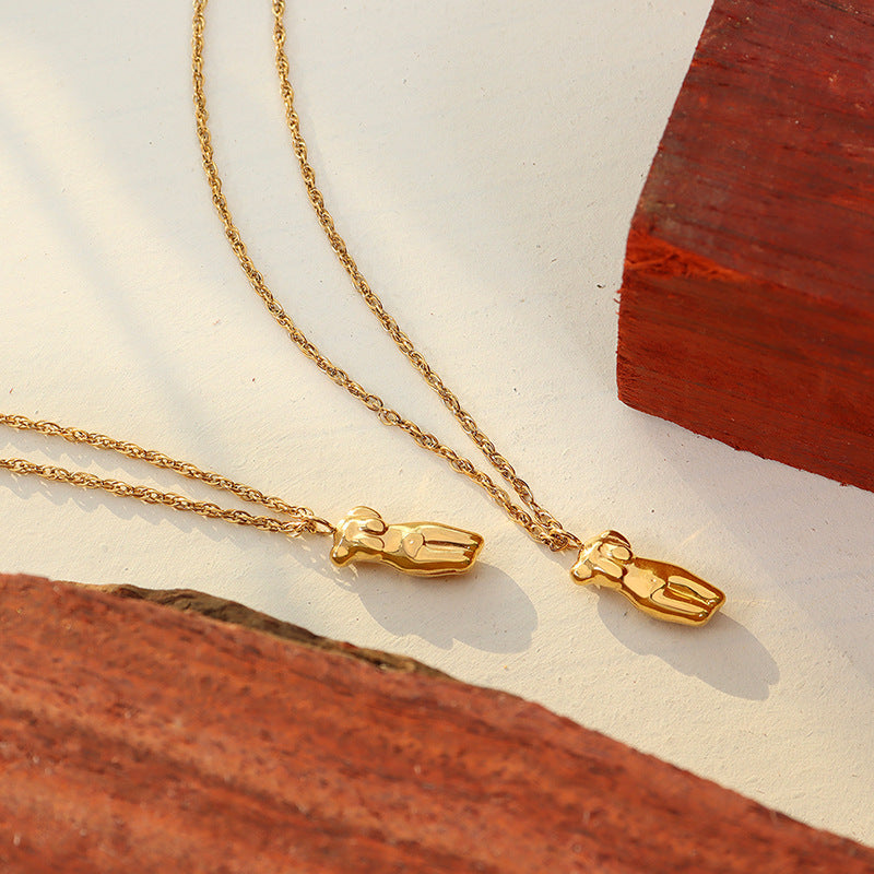 Extravagant Square Card Pendant Necklace in Titanium Steel Plated with 18K Gold