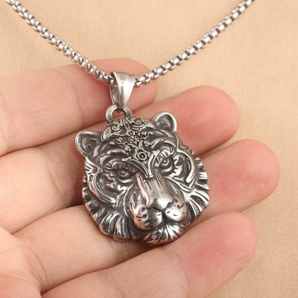 European And American Stainless Steel Tiger Pendant Necklace For Men