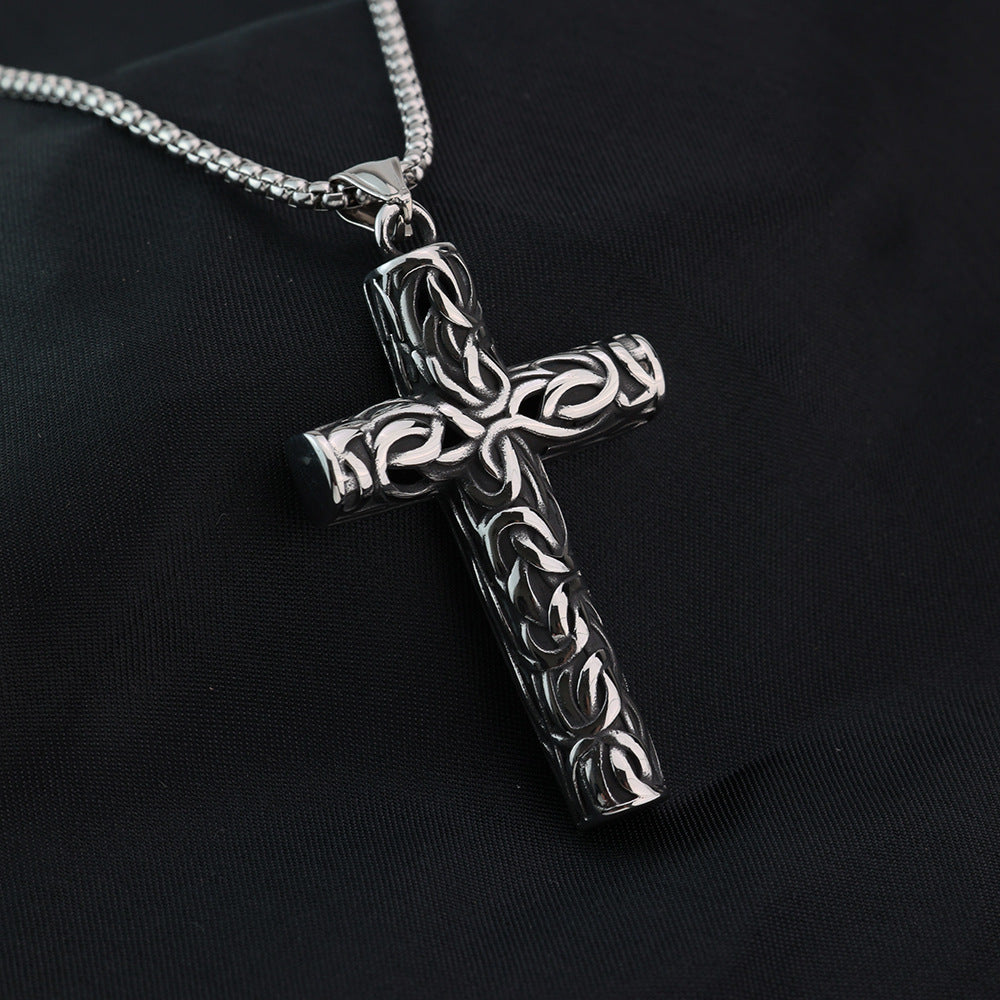 Mens Titanium Steel Necklace Cross Pendant Norse Legacy By Planderful Retro Hip Hop Style