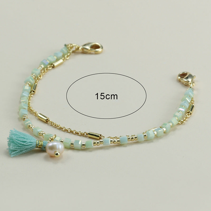 Stainless Steel Bead Double Bracelet 15CM Gold Girls Fashion