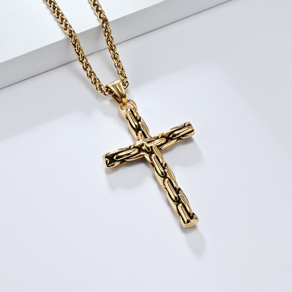 Cross-Border European American Retro Punk Stainless Steel Cross Necklace