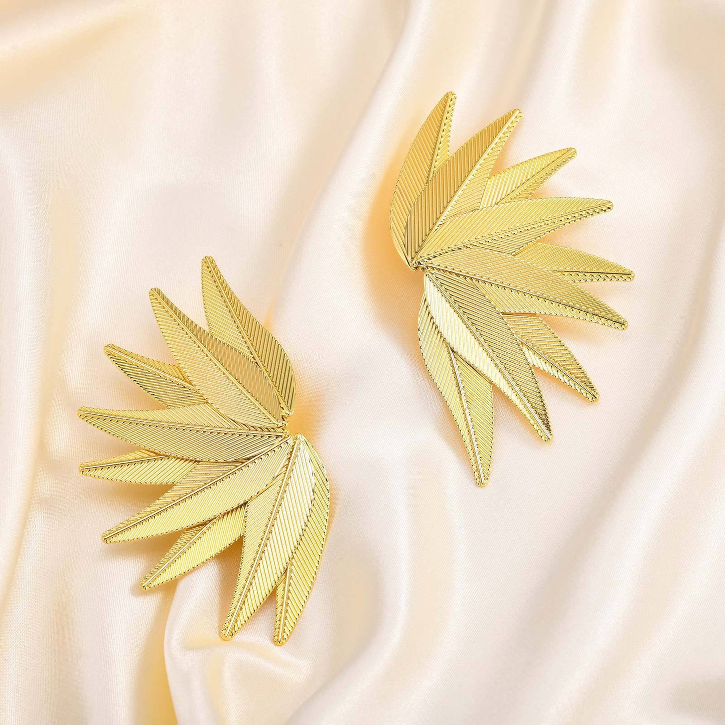 Geometric Leaf 18K Gold Earrings Women's Copper Jewelry