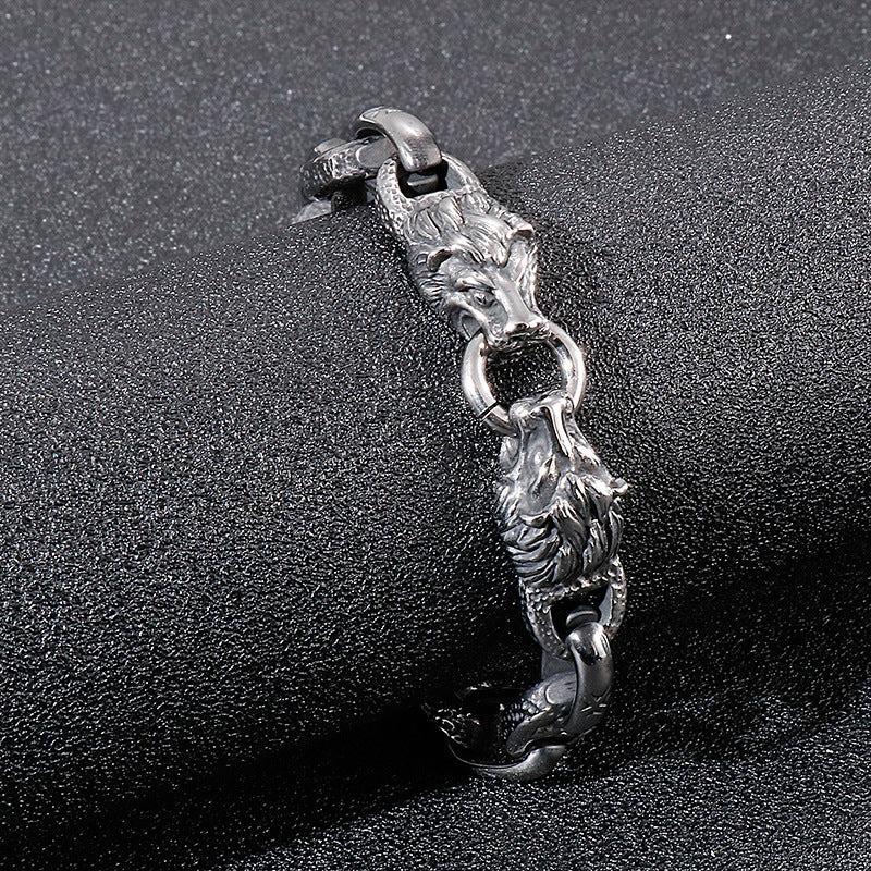 Titanium Steel Japanese Chain Bracelet with Creative Lion Head Design for Men's Street Fashion Accessories